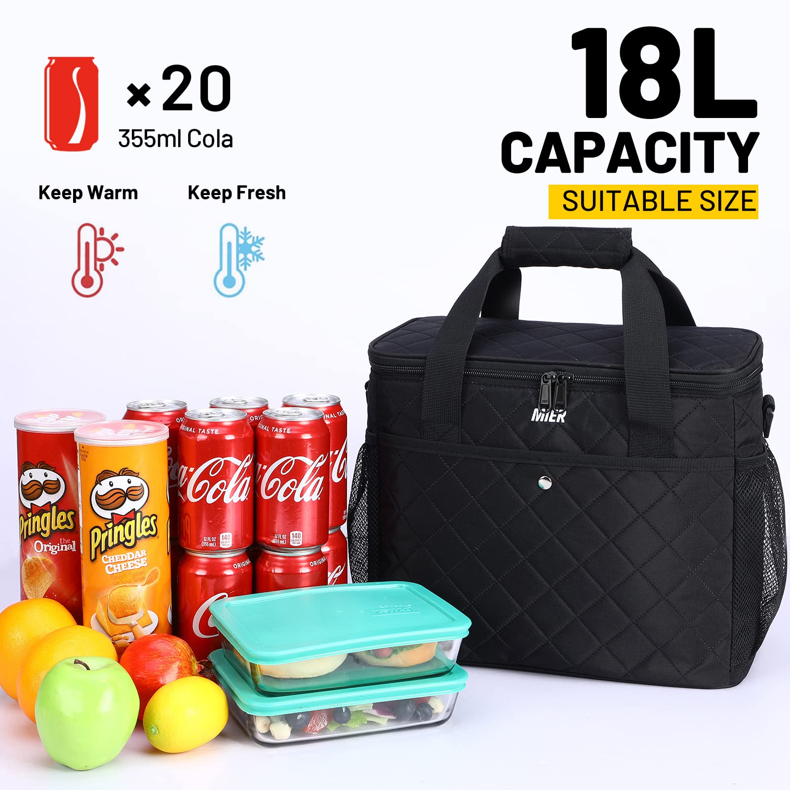 Large Soft Cooler Insulated Lunch Bag Tote for Men Women, 20 Can Adult Lunch Bag MIER