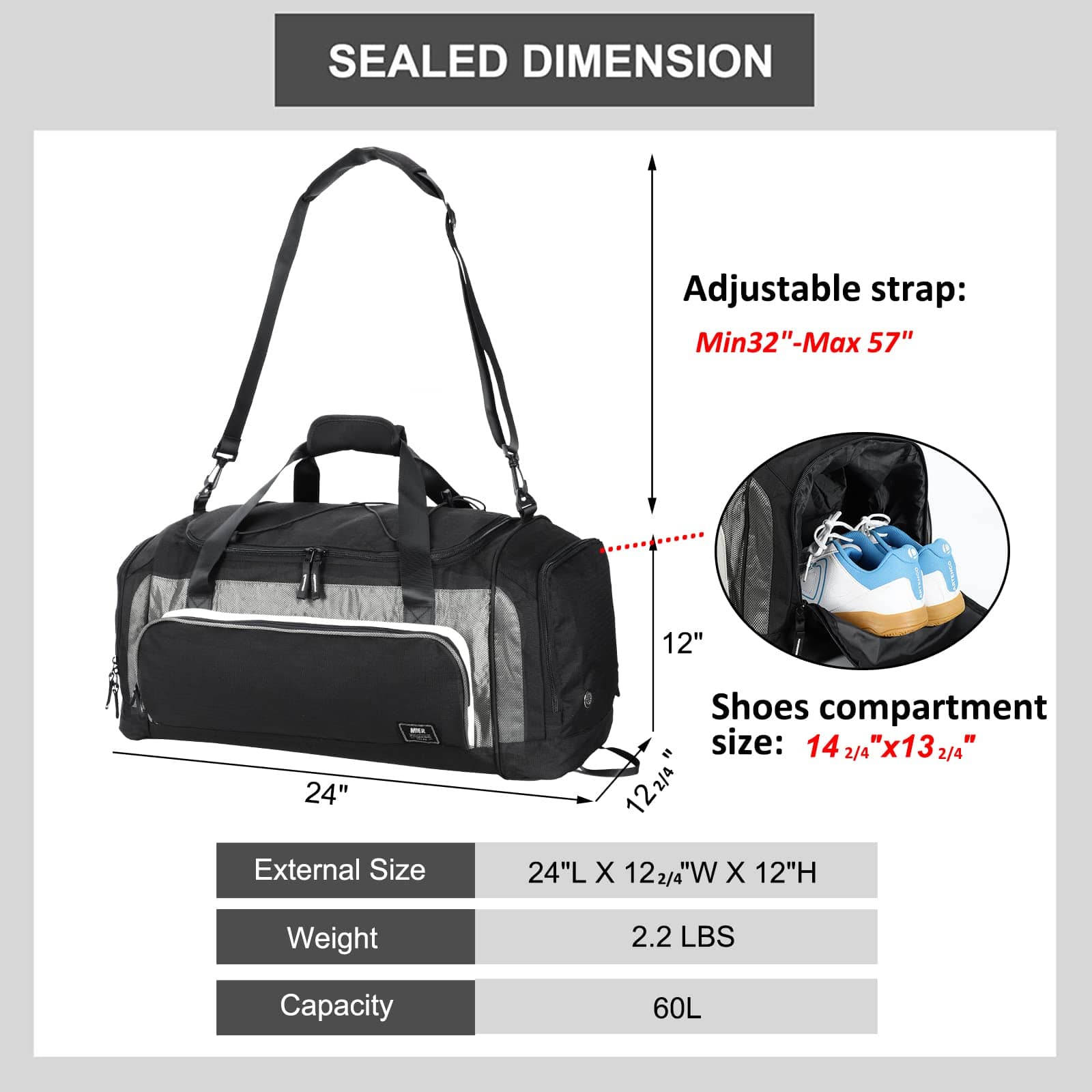 Trailmaker, 55 Liter 24 inch Unisex Canvas Duffle Bags for Traveling, Gym,  and Sports Equipment - Black 2 - Walmart.com