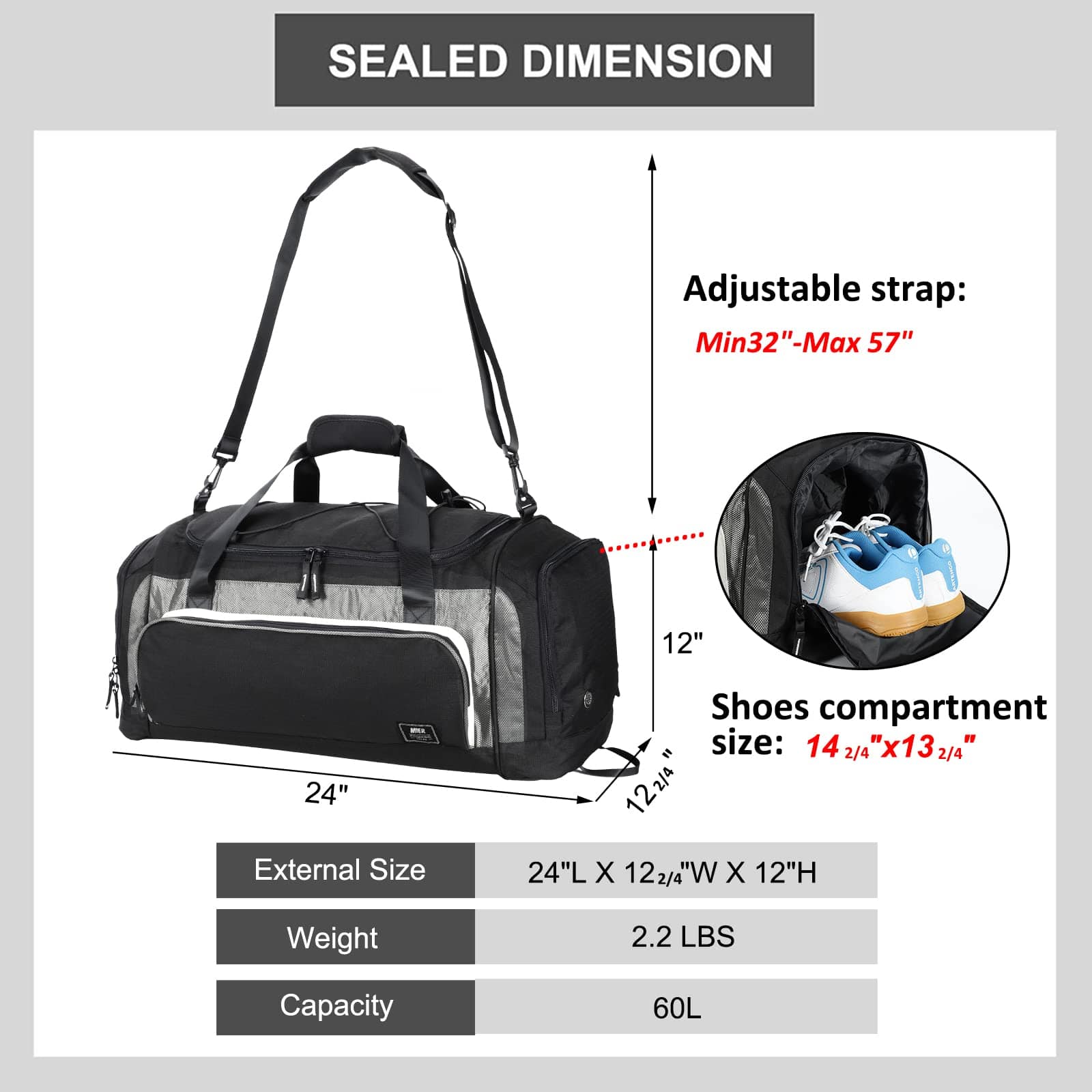 Duffle Bag, Gym Bag for Women, Travel Bag with Shoe Compartment, Clear  Duffle Bag with Dry Wet Pocket and Shoulder Strap - Black