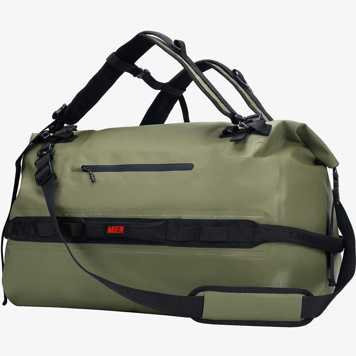 Large Waterproof Duffel Bag Rolltop Dry Duffle Backpack - Army Green / 60L