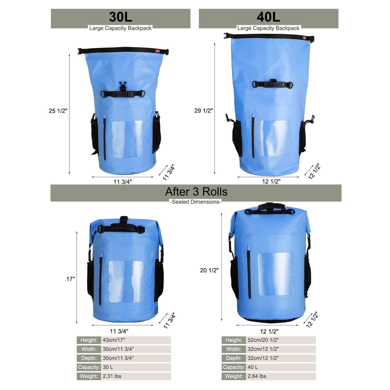 Large Waterproof Sports Backpack Roll Top Dry Bag Backpack Bag MIER