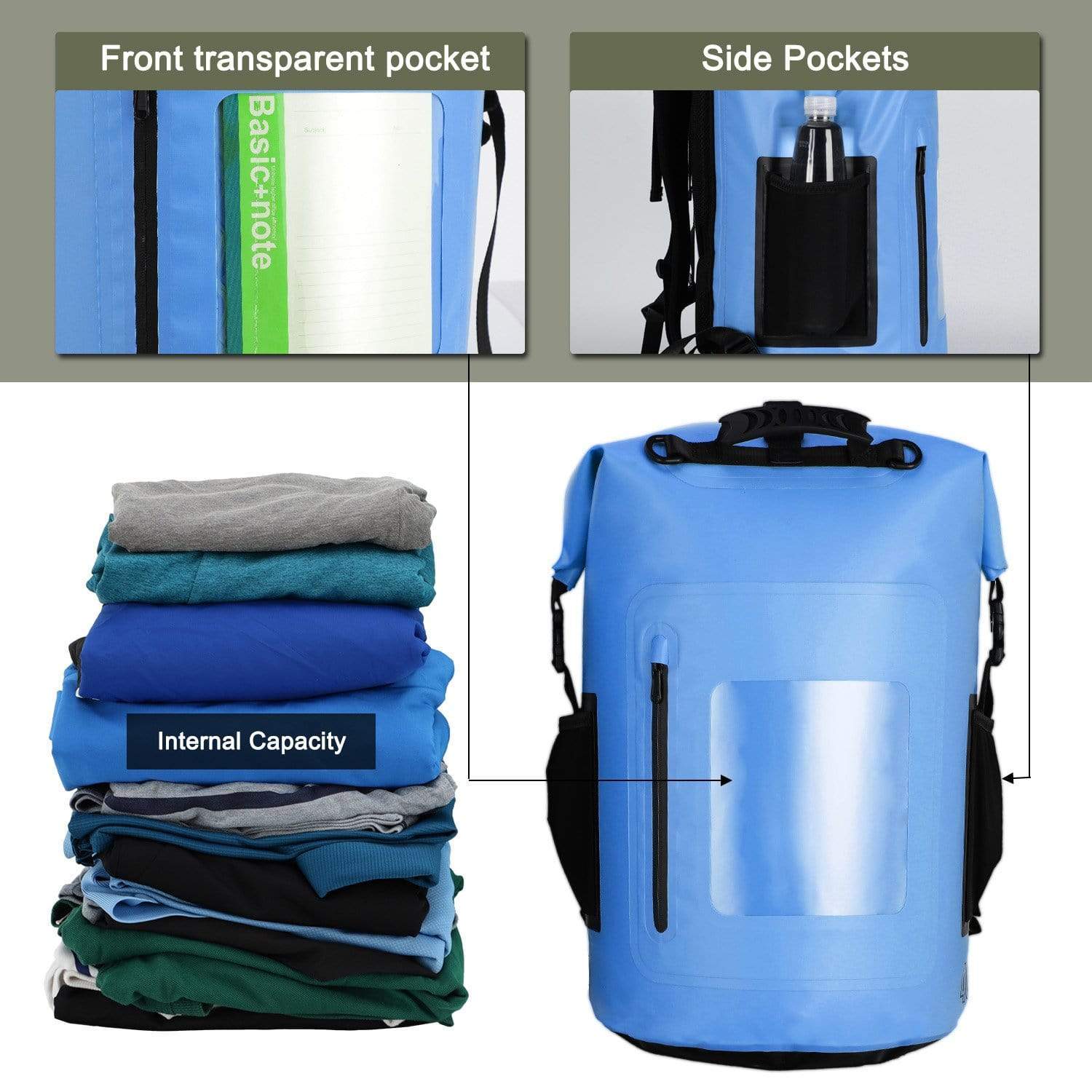 Large Waterproof Sports Backpack Roll Top Dry Bag Backpack Bag MIER