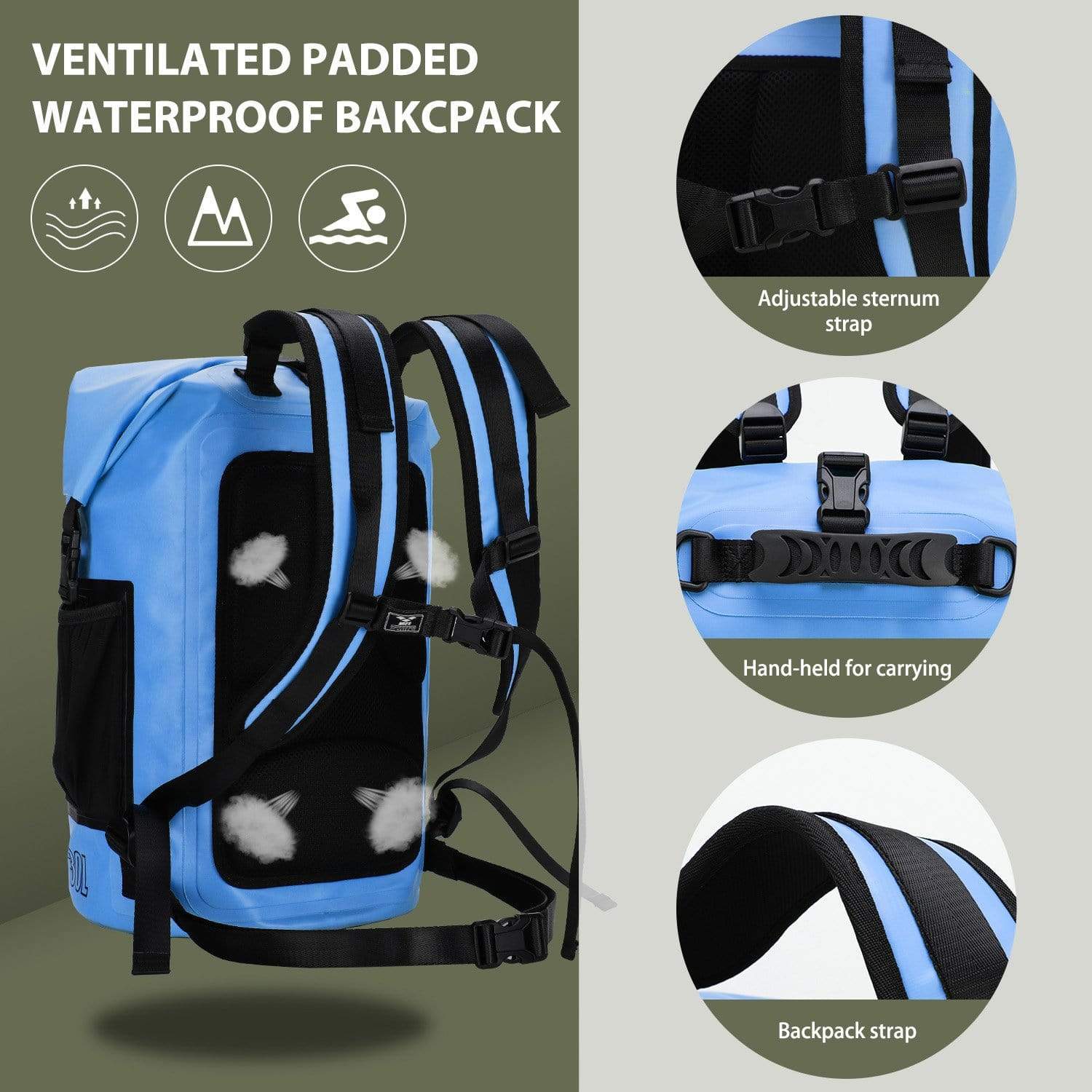 Large Waterproof Sports Backpack Roll Top Dry Bag Backpack Bag MIER