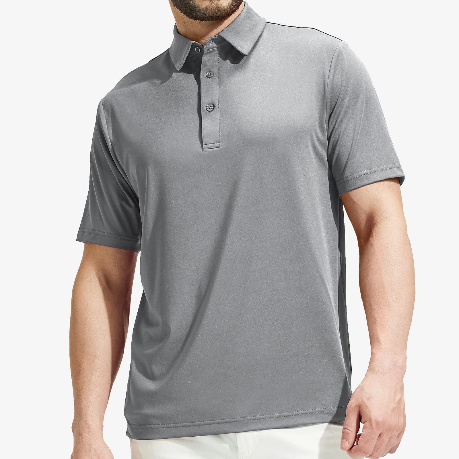 Men's Golf Polo Shirt Quick Dry Sun Protection Polo Shirts - Light Grey / S