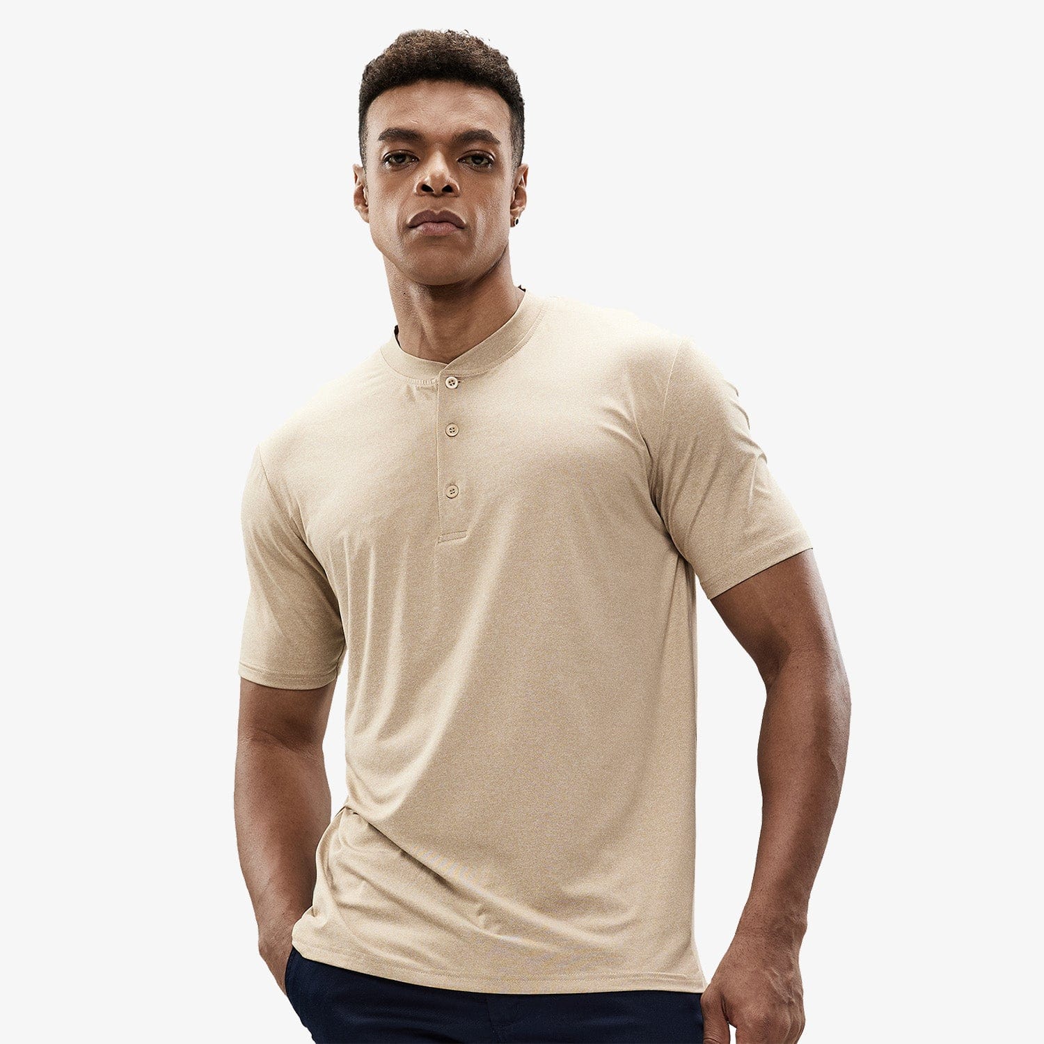 Men Henley T-Shirt Quick Dry Collarless Casual Tee Shirts Men Shirts MIER