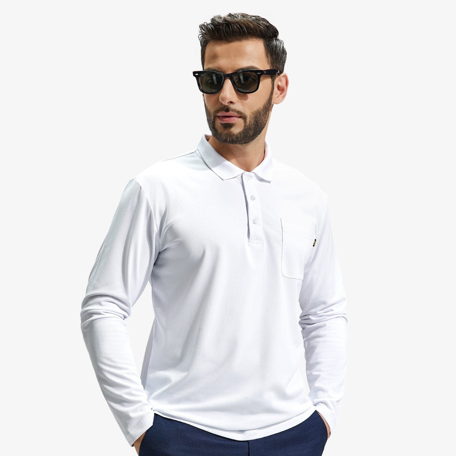 Men Long Sleeve Pocket Polo Shirt Quick Dry Collared Casual Shirt Men Polo MIER