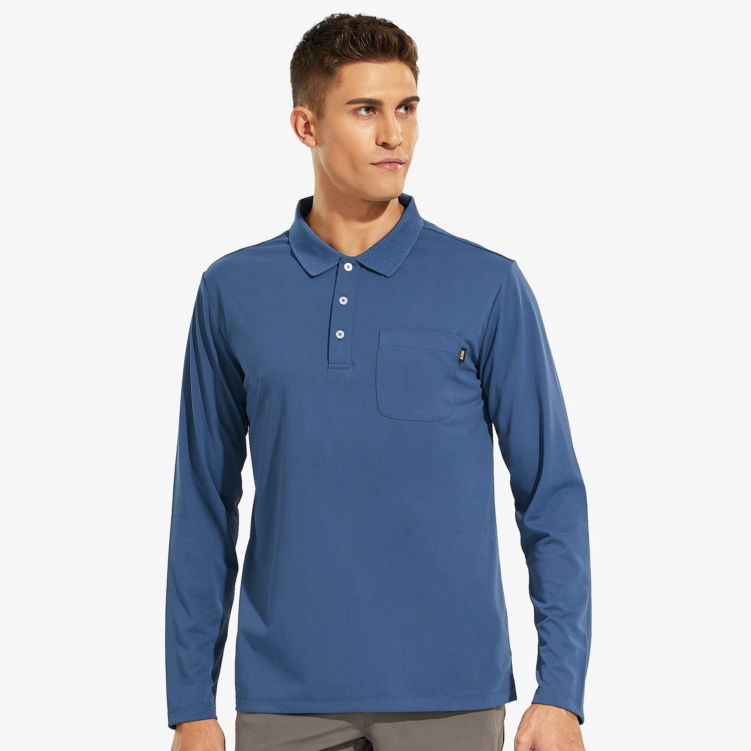 Men Long Sleeve Pocket Polo Shirt Quick Dry Collared Casual Shirt Men Polo MIER