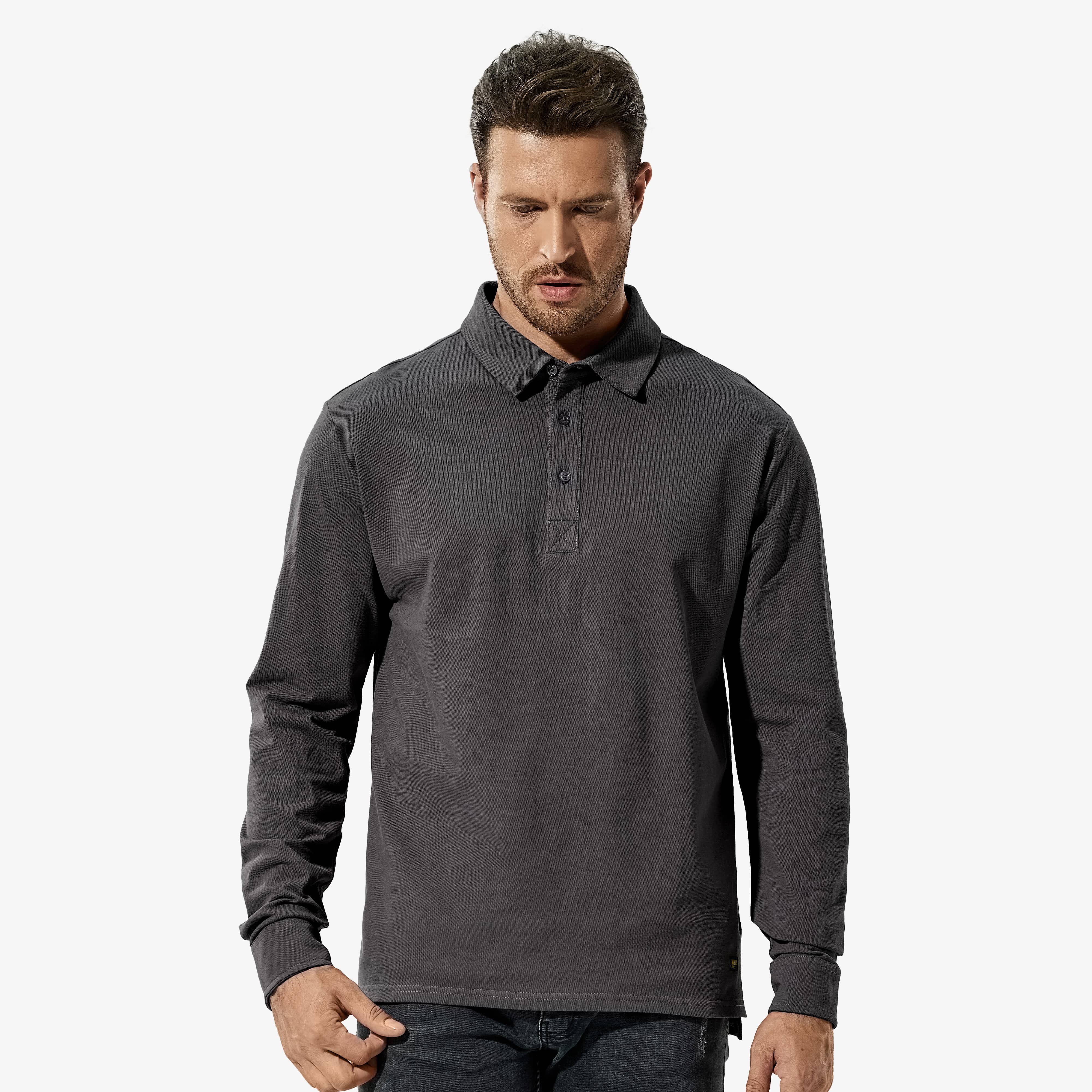 Men Long Sleeve Polo Shirts Regular-fit Cotton Golf Collared Shirt Men Polo MIER