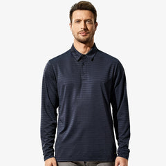 Men Long Sleeve Polo Shirts Striped Quick Dry Golf Shirts Men Polo Dark Blue / S MIER