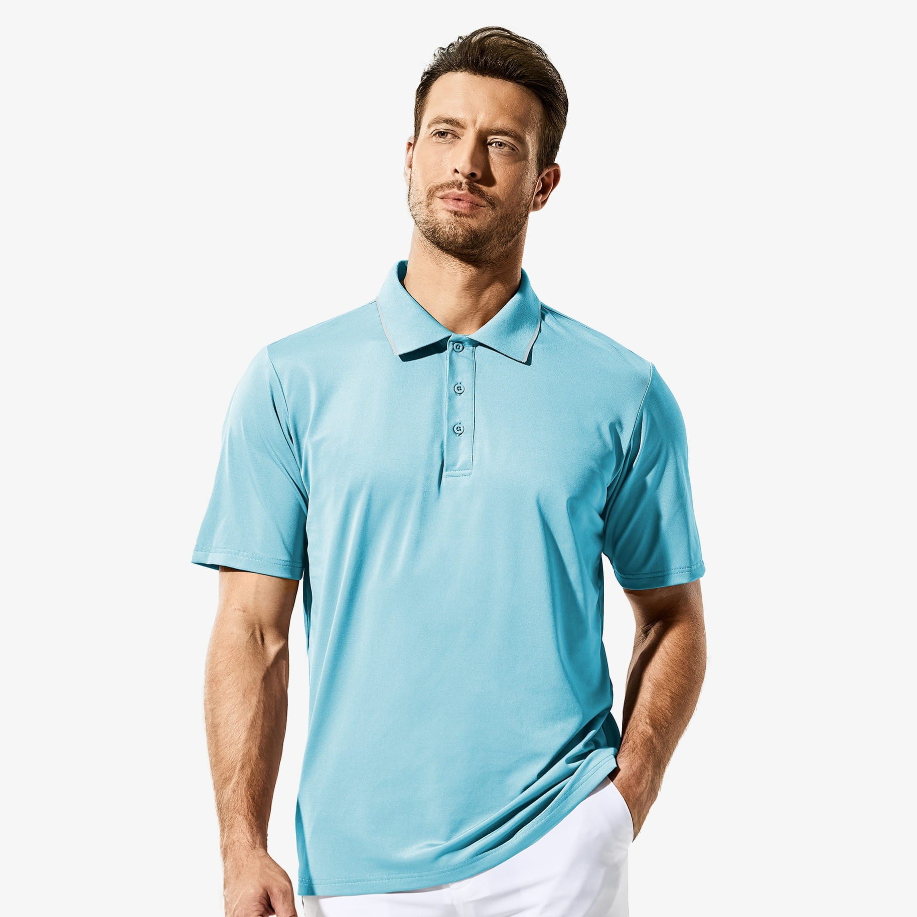 Men Polo Shirts Quick-Dry Short Sleeve Golf Shirt Dual Tipped Collar Men Polo Light Blue / S MIER