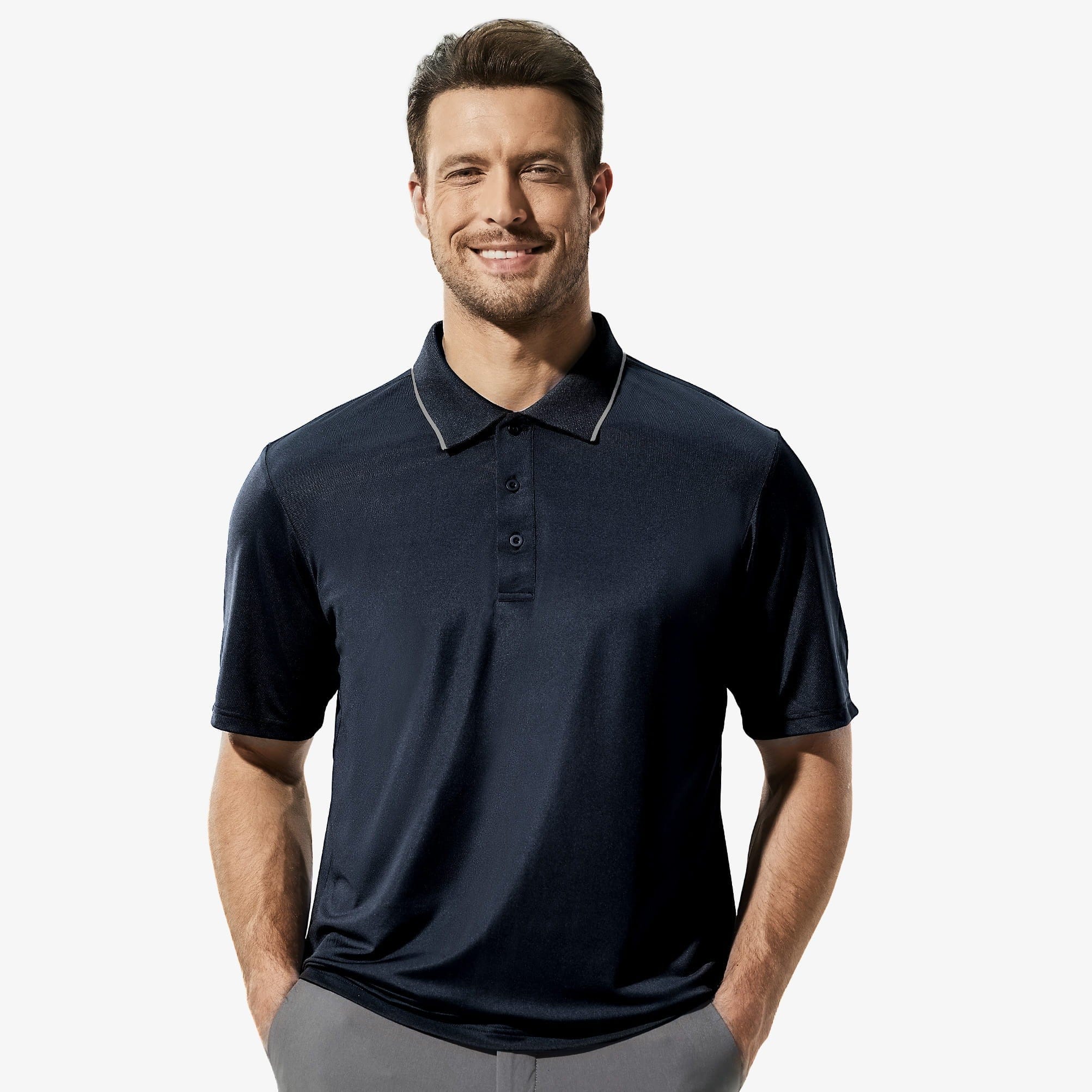 Men Polo Shirts Quick-Dry Short Sleeve Golf Shirt Dual Tipped Collar Men Polo Navy S / S MIER