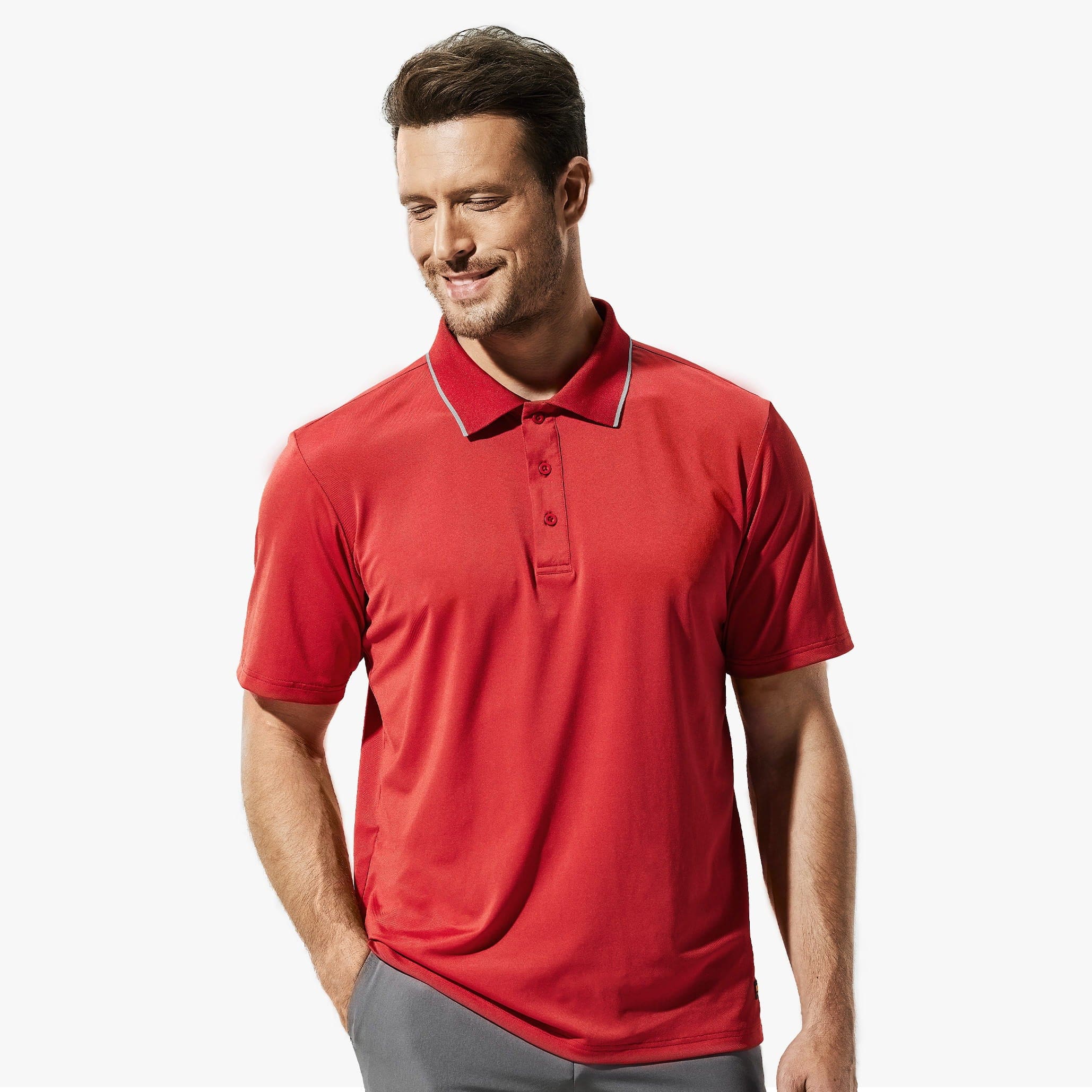 Men Polo Shirts Quick-Dry Short Sleeve Golf Shirt Dual Tipped Collar Men Polo Red S / S MIER