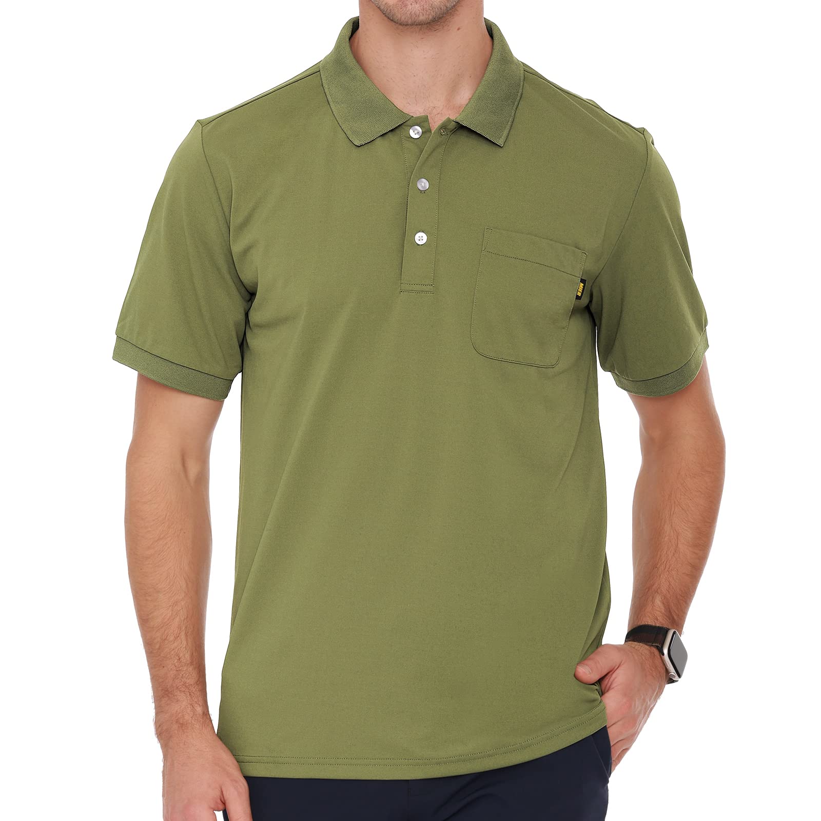 Men Polo Shirts with Pocket Dry Fit Collared Golf T-shirts Men Polo Army Green / S MIER