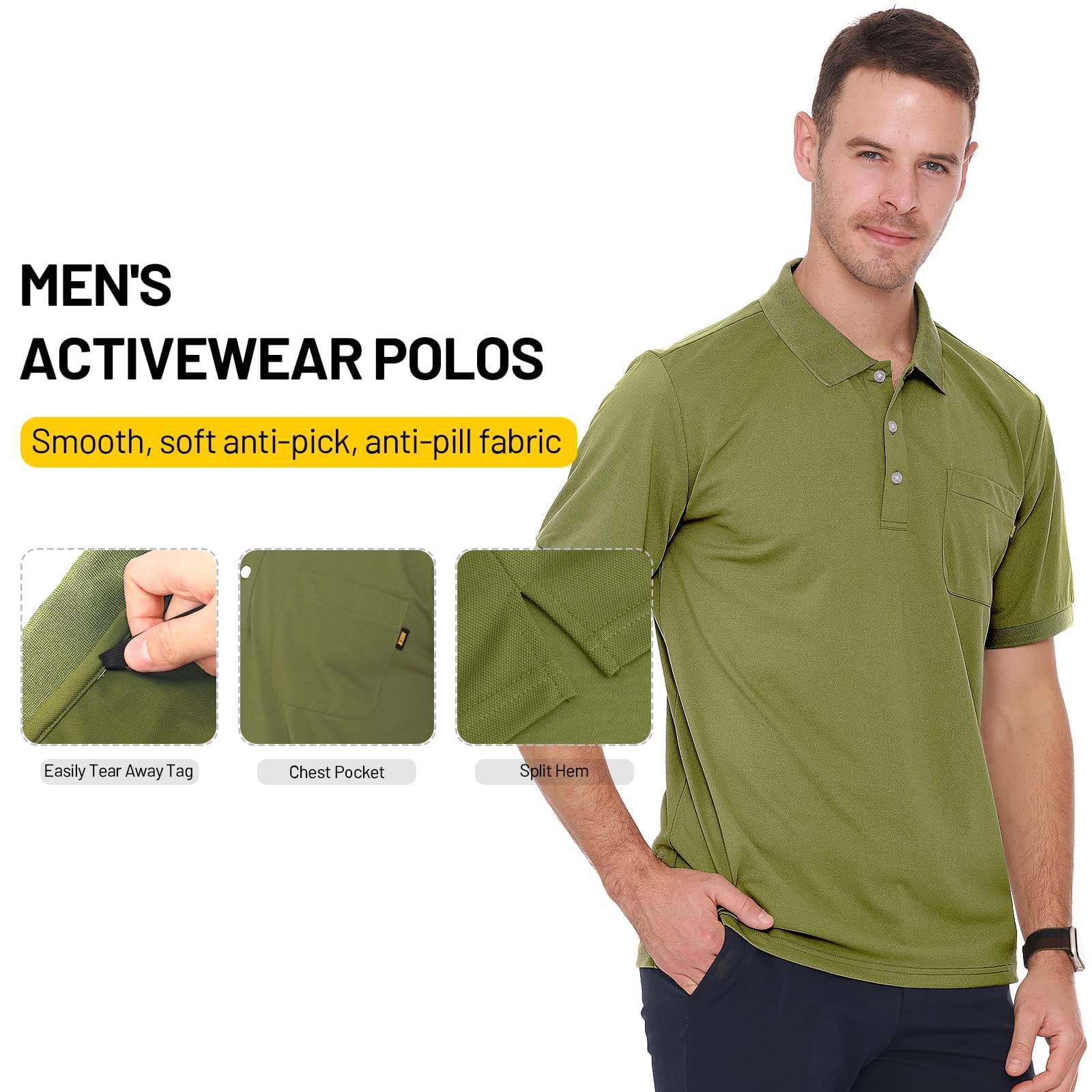 Men Polo Shirts with Pocket Dry Fit Collared Golf T-shirts Men Polo MIER