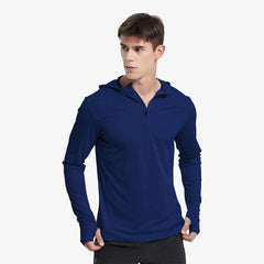Men Quick Dry Hoodie Long Sleeve T-Shirt Men's Tops Dark Blue / S MIER