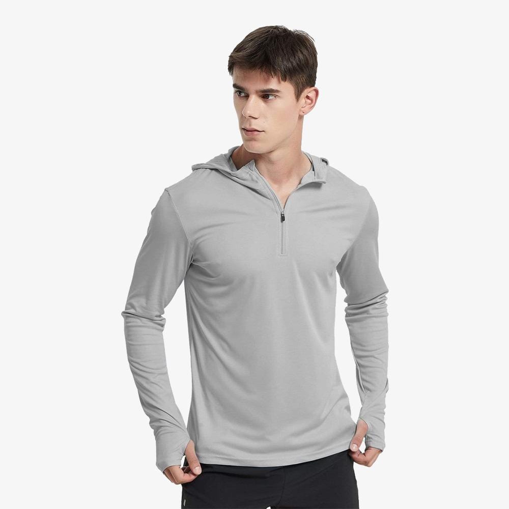 Men Quick Dry Hoodie Long Sleeve T-Shirt Men's Tops Light Gray / S MIER
