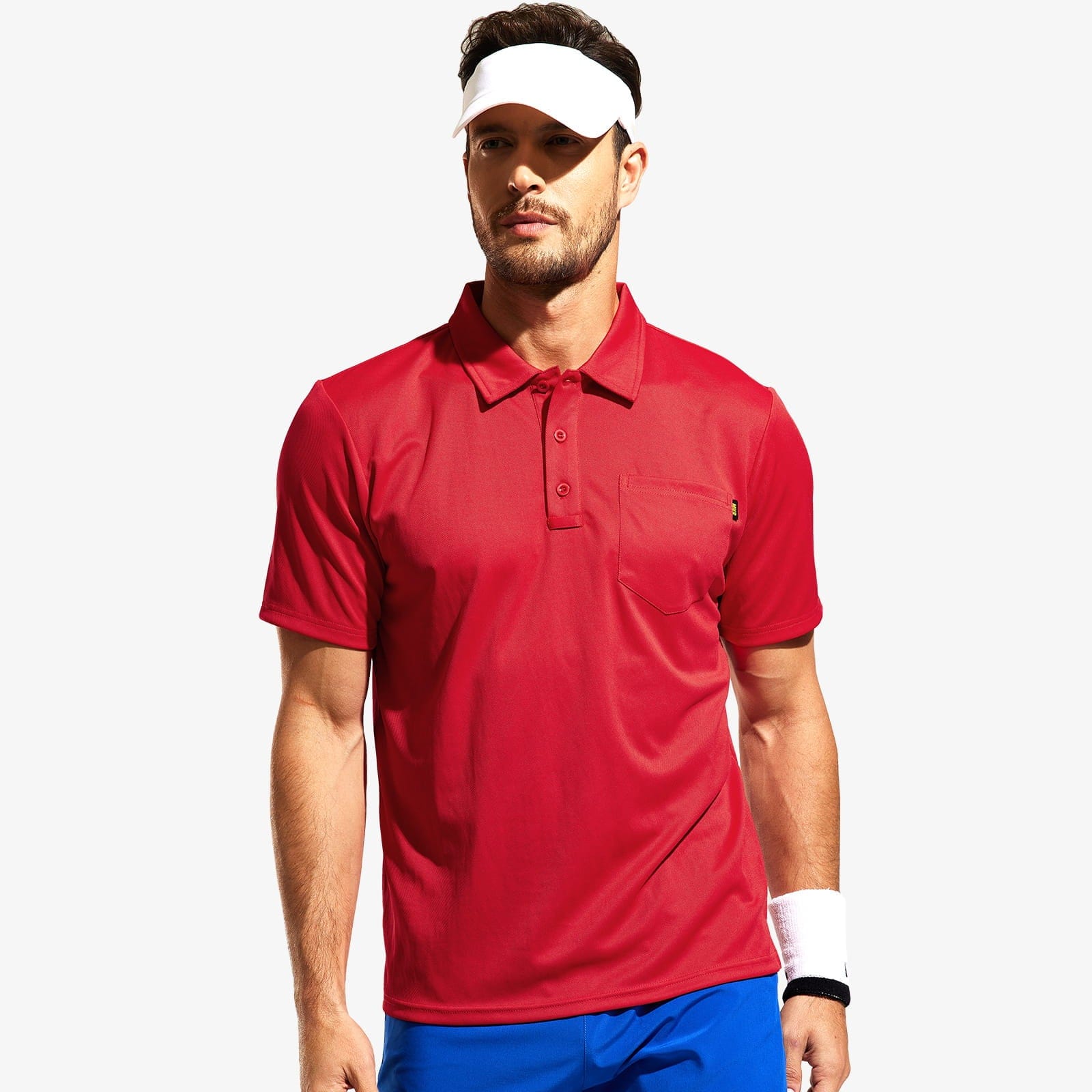 Men Quick Dry Polo Shirts Golf Collared Shirt with Chest Pocket Men Polo Red / S MIER