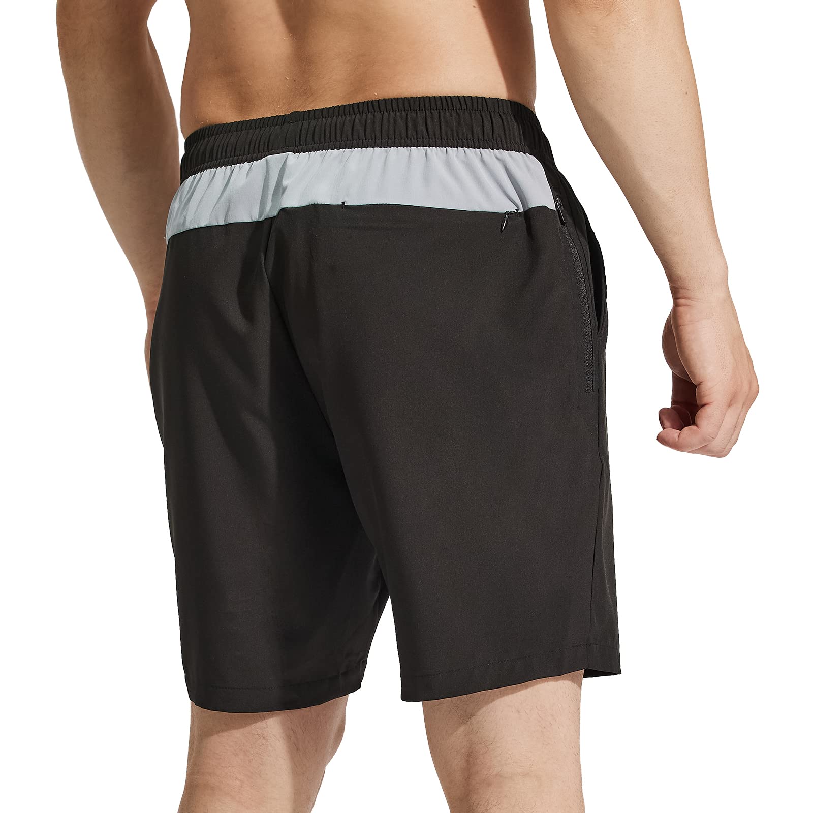 Men Quick-Dry Running Shorts with Zipper Pockets 7 Inch Men's Shorts Black Gray / S MIER