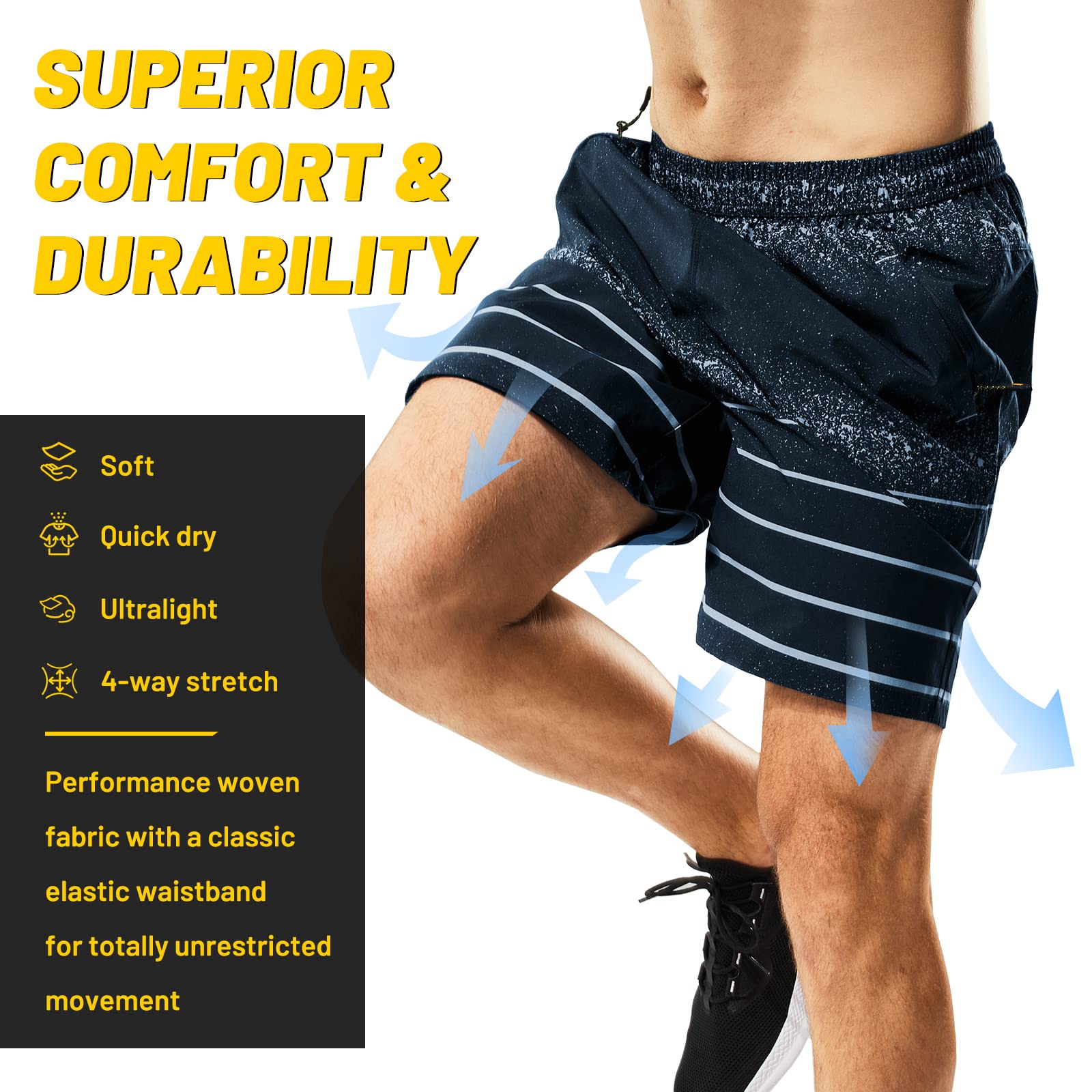 Men's Dry Fit Athletic Gym Shorts with Zipper Pockets 7 inch Men's Shorts MIER