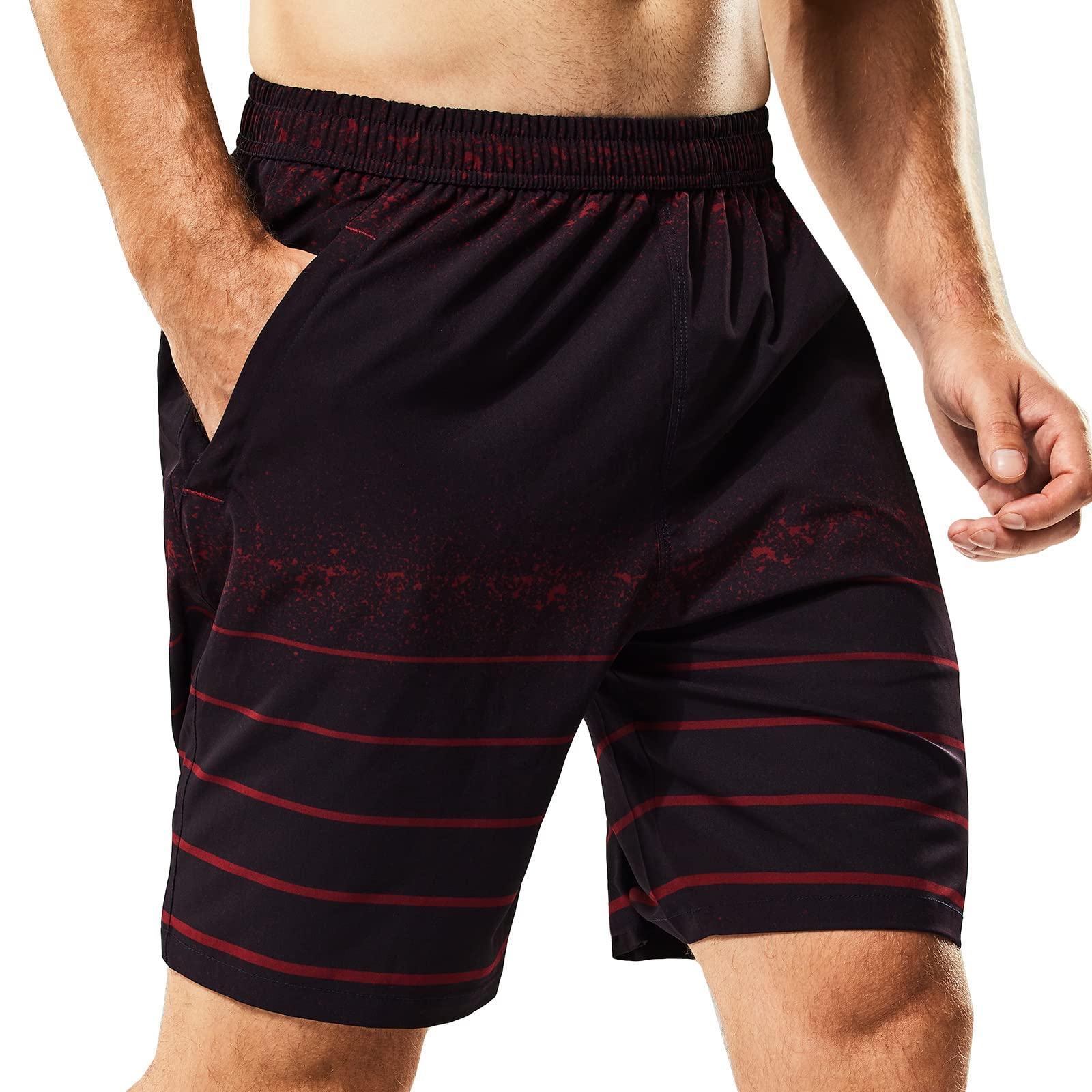 Men's Dry Fit Athletic Gym Shorts with Zipper Pockets 7 inch Men's Shorts Print Burgundy / S MIER