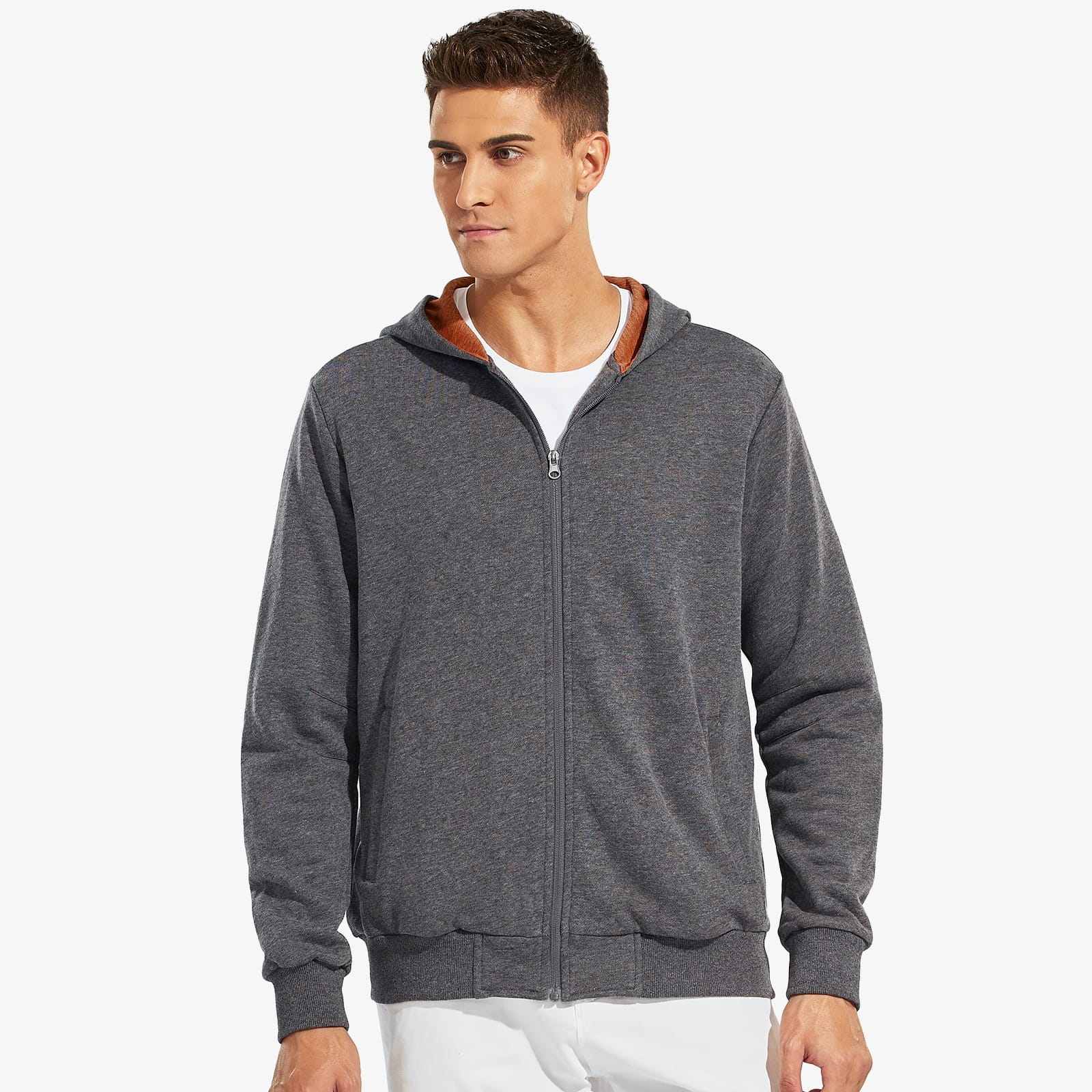 Men's Full-Zip Fleece Hooded Sweatshirt Athletic Hoodie Dark Grey / S MIER