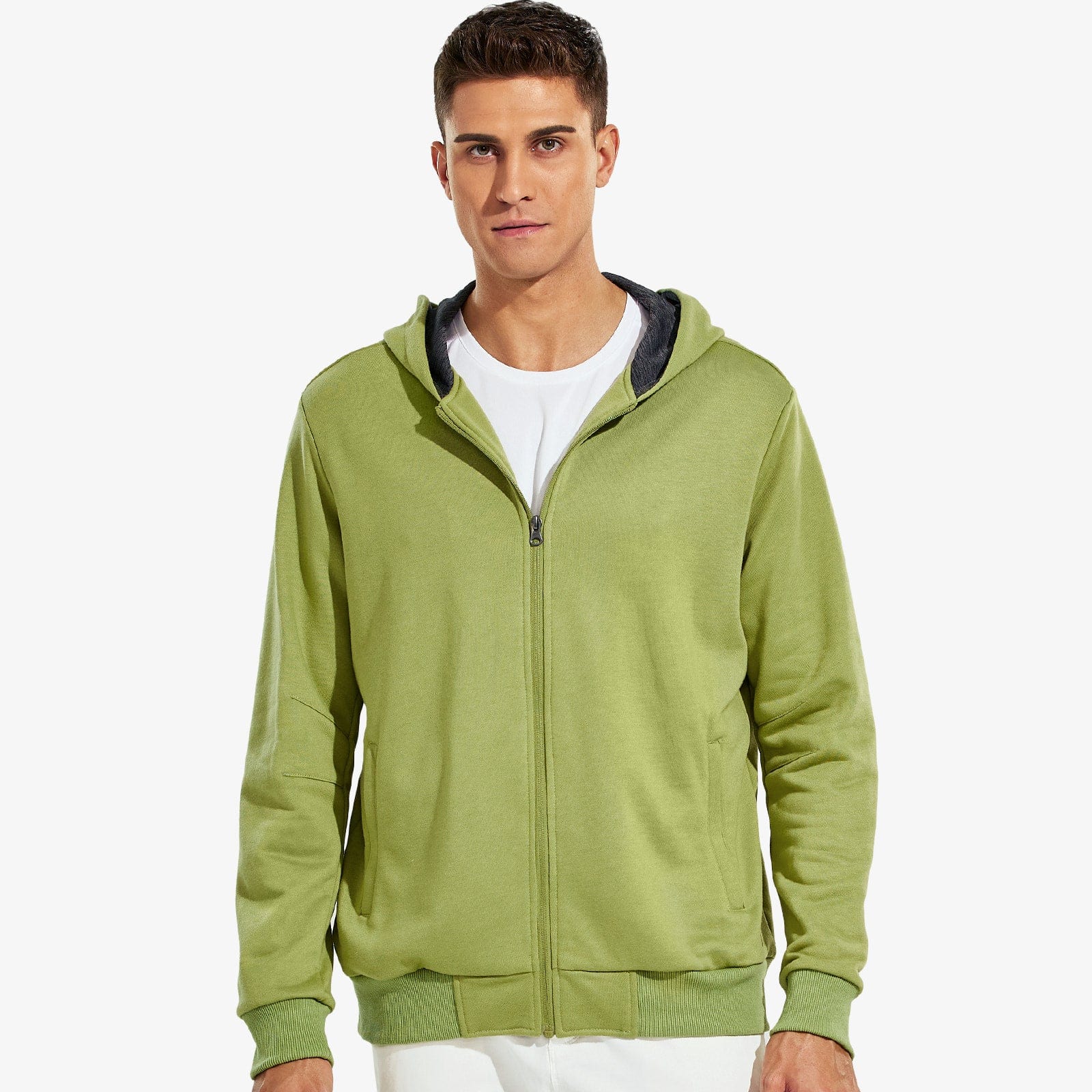 Men's Full-Zip Fleece Hooded Sweatshirt Athletic Hoodie Green / S MIER