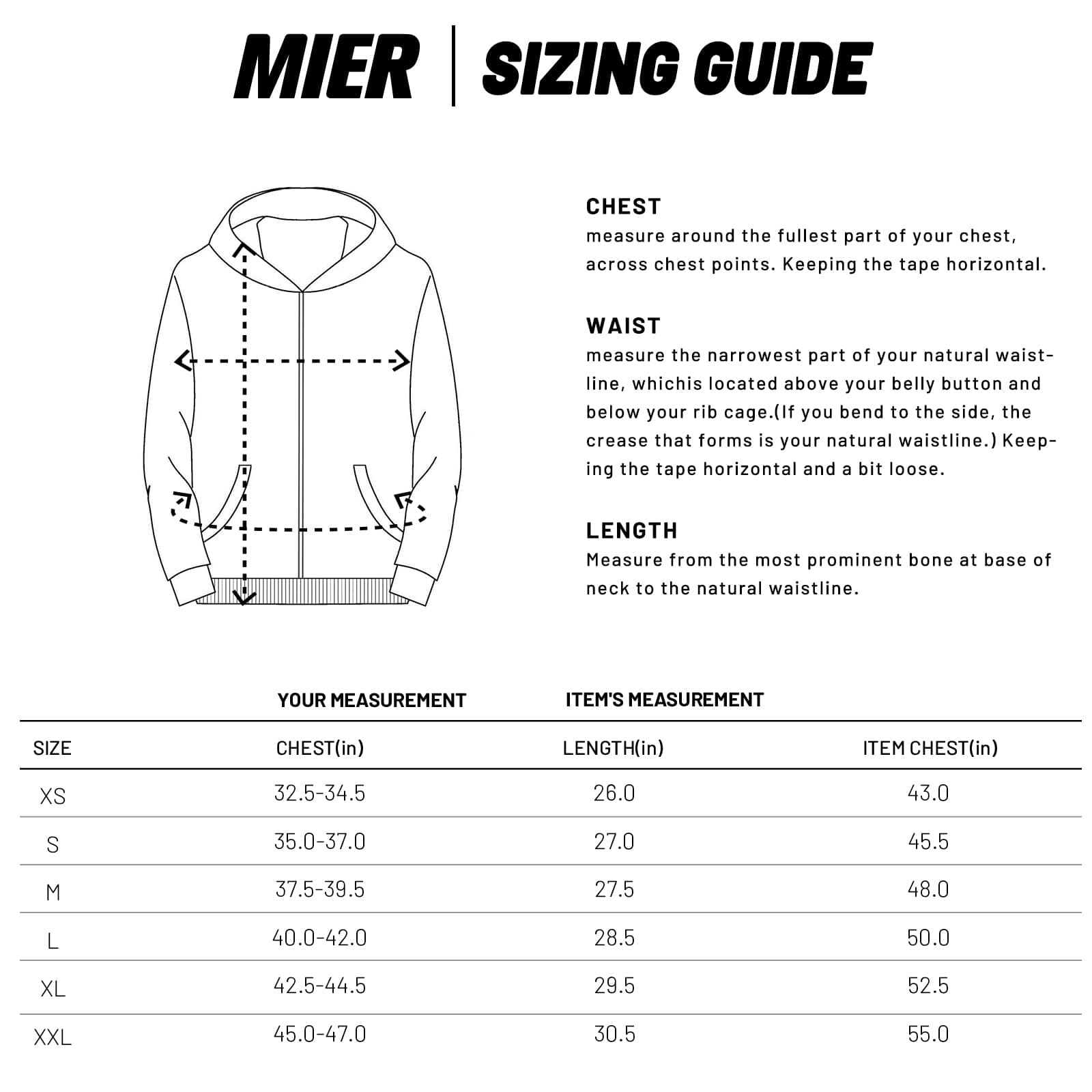 Men's Full-Zip Fleece Hooded Sweatshirt Athletic Hoodie MIER