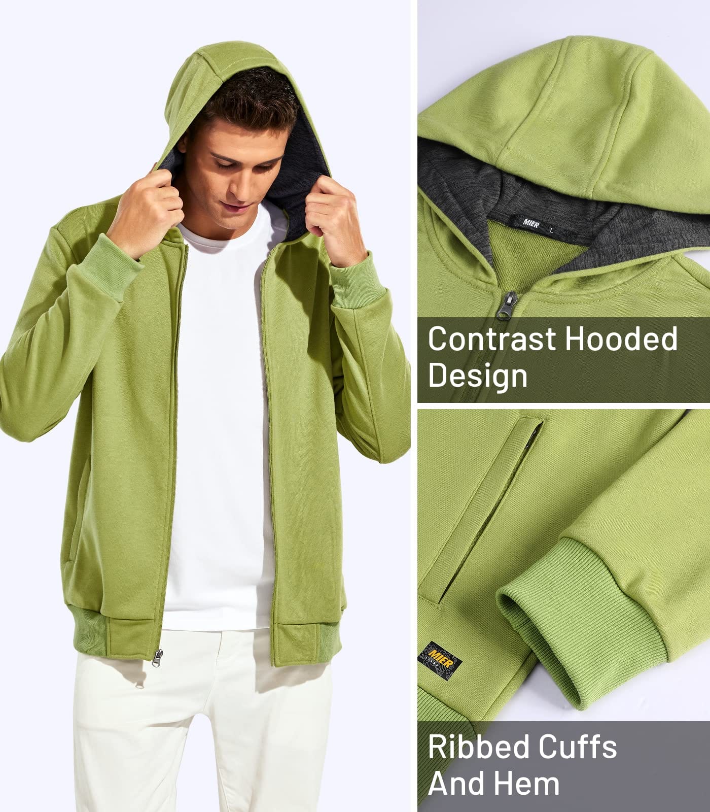 Men's Full-Zip Fleece Hooded Sweatshirt Athletic Hoodie MIER