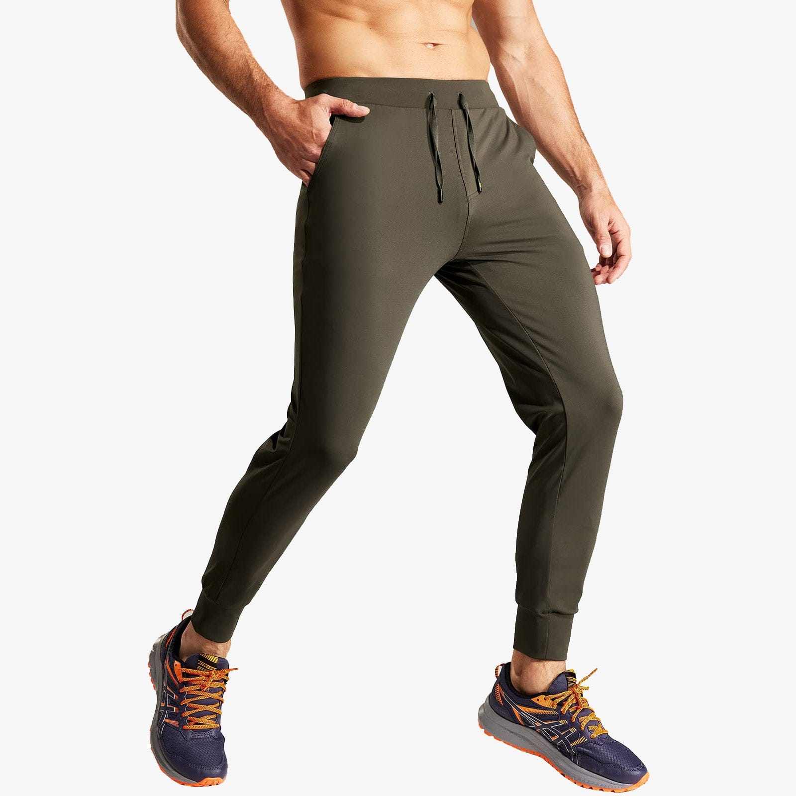 Men's Jogger Sweatpants Slim Fit Nylon Stretch Athletic Pants - Olive Green  / S