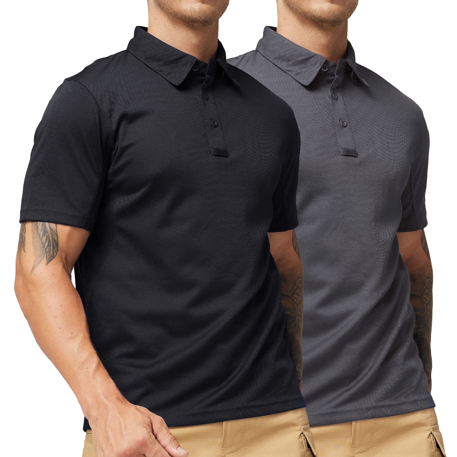 MIER Men's Tactical Polo Shirts Outdoor Collared Shirt Men Polo Black Grey / S