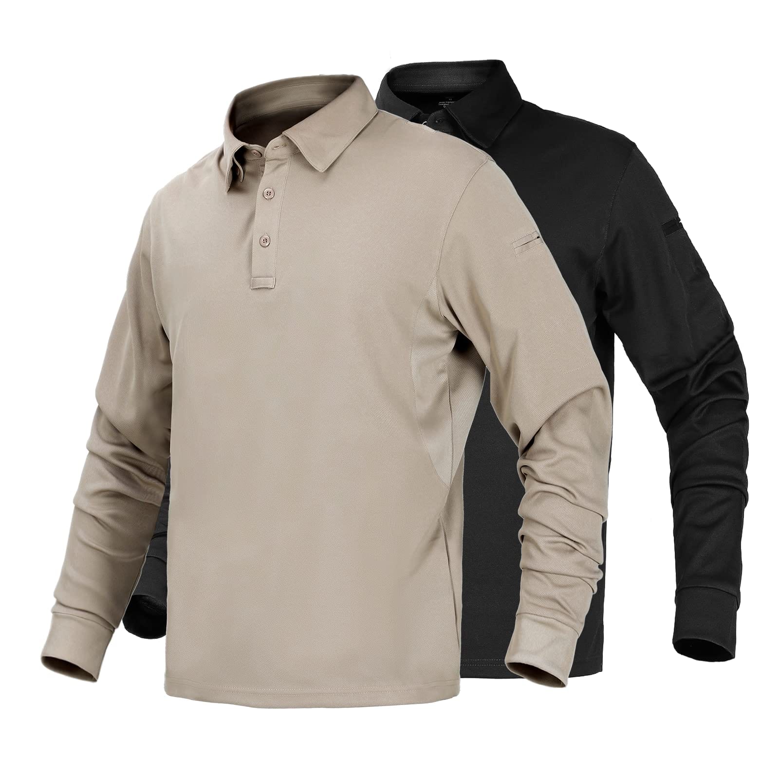 MIER Men’s Outdoor Tactical Long Sleeve Polo Shirts  Men Polo Black Khaki / S