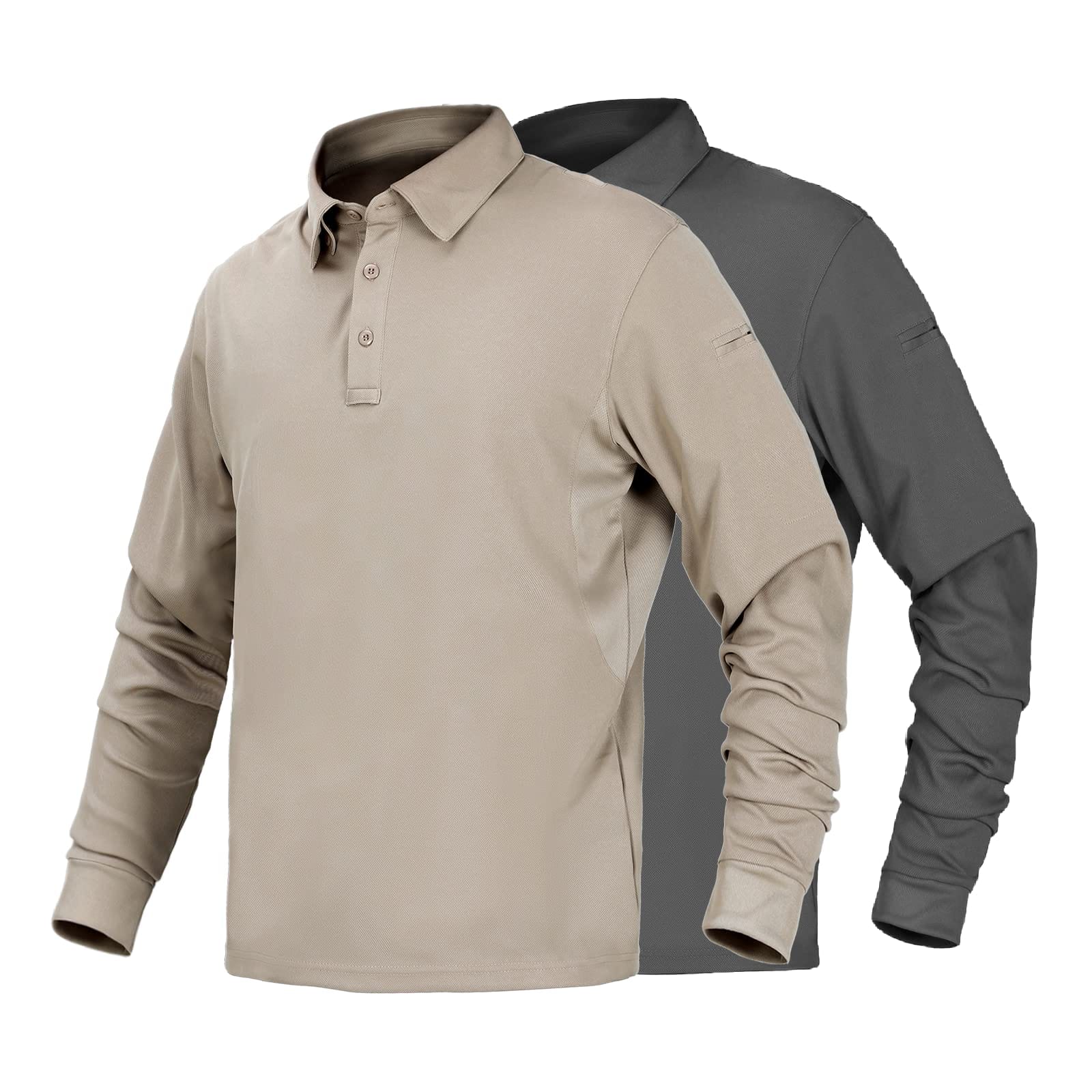 Men's Outdoor Tactical Long Sleeve Polo Shirts Quick Dry, Black Khaki / 2XL