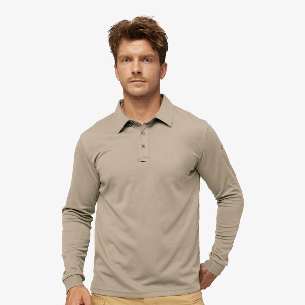 Mens khaki long sleeve polo shirt Clearance