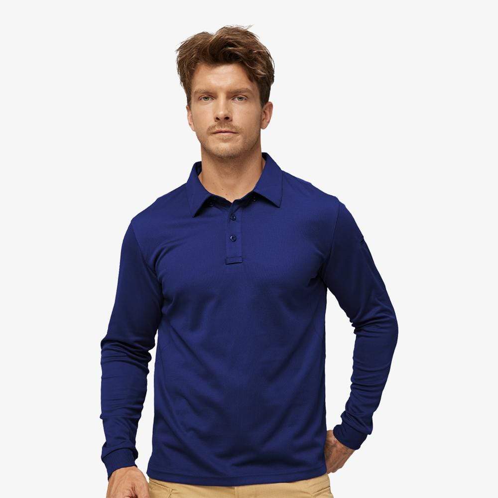 Men's Outdoor Tactical Long Sleeve Polo Shirts Quick Dry, Black Khaki / 2XL