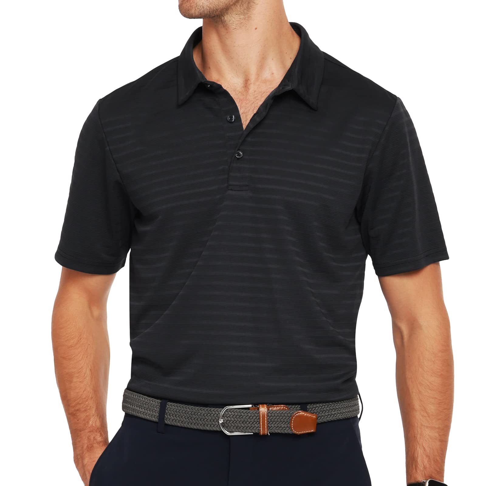 MIER Men Striped Polo Shirts Quick Dry Golf Collared Shirt