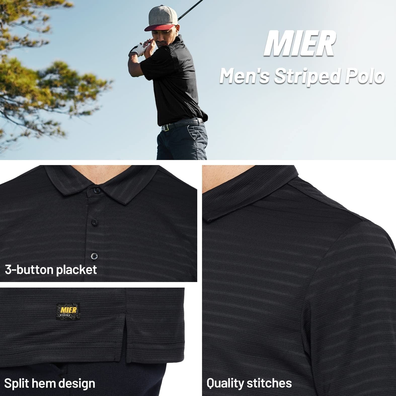 Men Striped Polo Shirts Quick Dry Casual Golf Collared Shirt Men Polo MIER