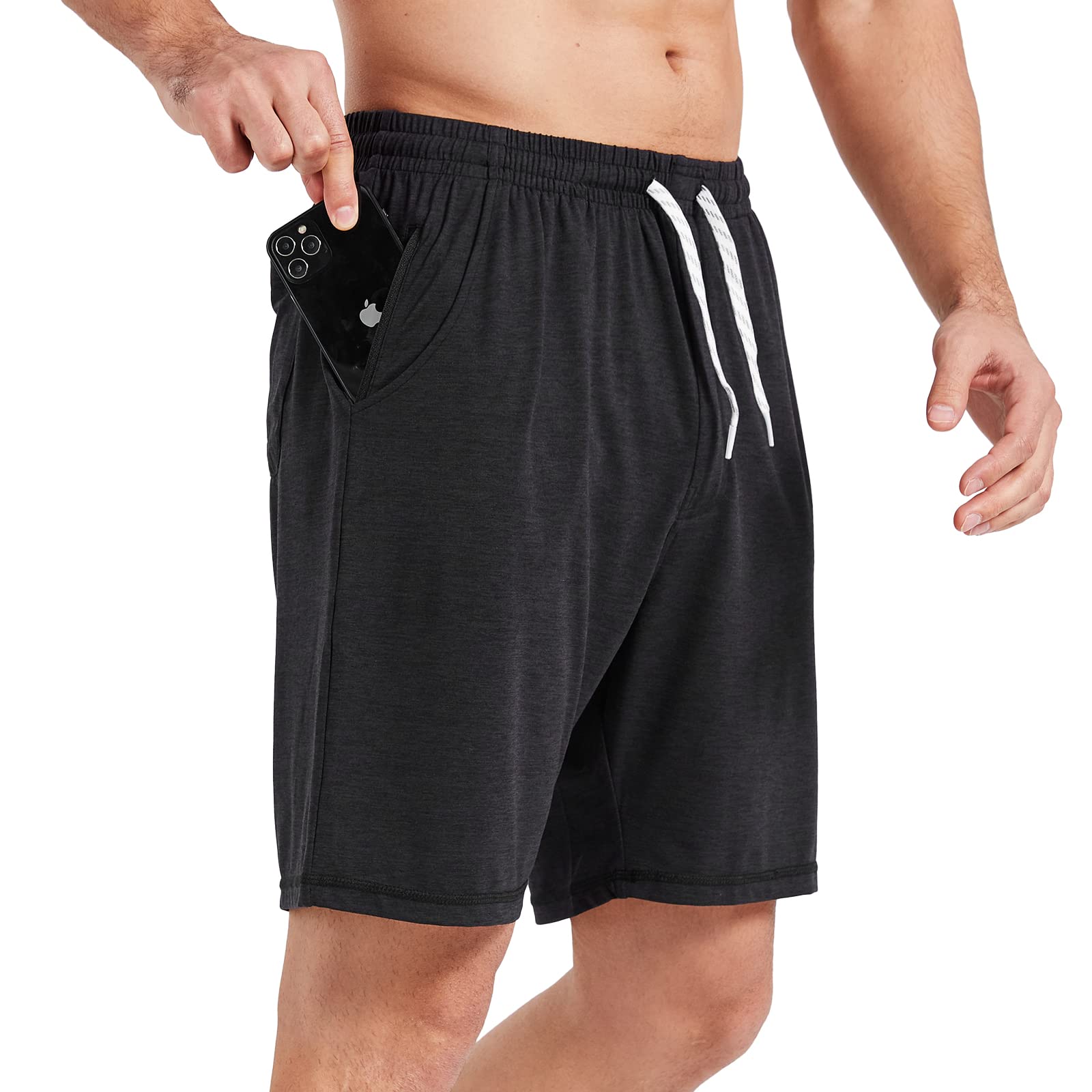 Men Ultra-Soft Athletic Running Shorts with Pockets Moisture-Wick Men's Shorts Black Heather / S MIER