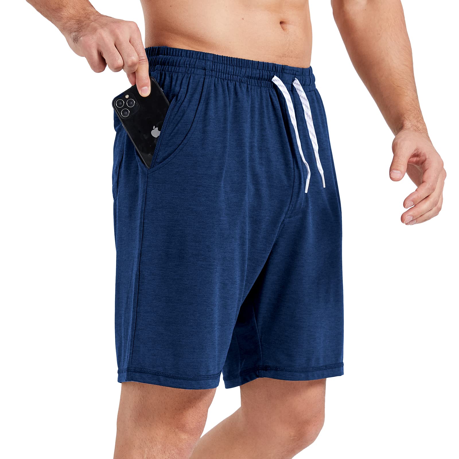 Men Ultra-Soft Athletic Running Shorts with Pockets Moisture-Wick Men's Shorts Navy Heather / S MIER