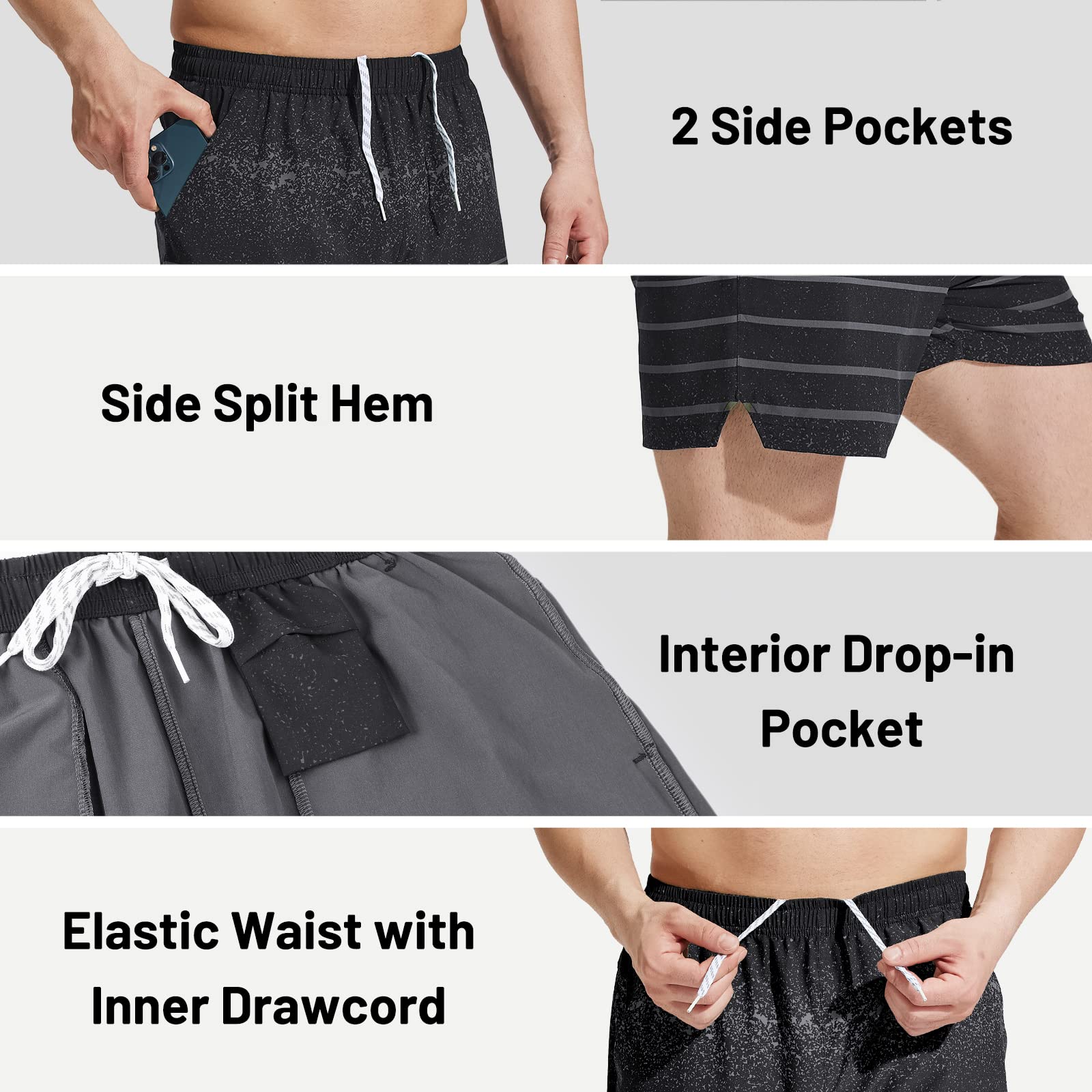 Men Workout Running Shorts Lightweight 5 Inches Shorts with Pockets Men's Shorts MIER