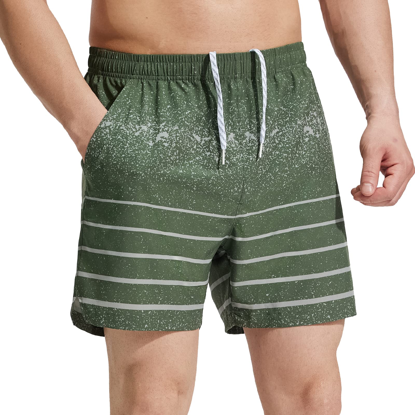Men Workout Running Shorts Lightweight 5 Inches Shorts with Pockets Men's Shorts Print Green / S MIER