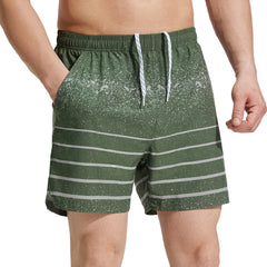 Men Workout Running Shorts Lightweight 5 Inches Shorts with Pockets Men's Shorts Print Green / S MIER