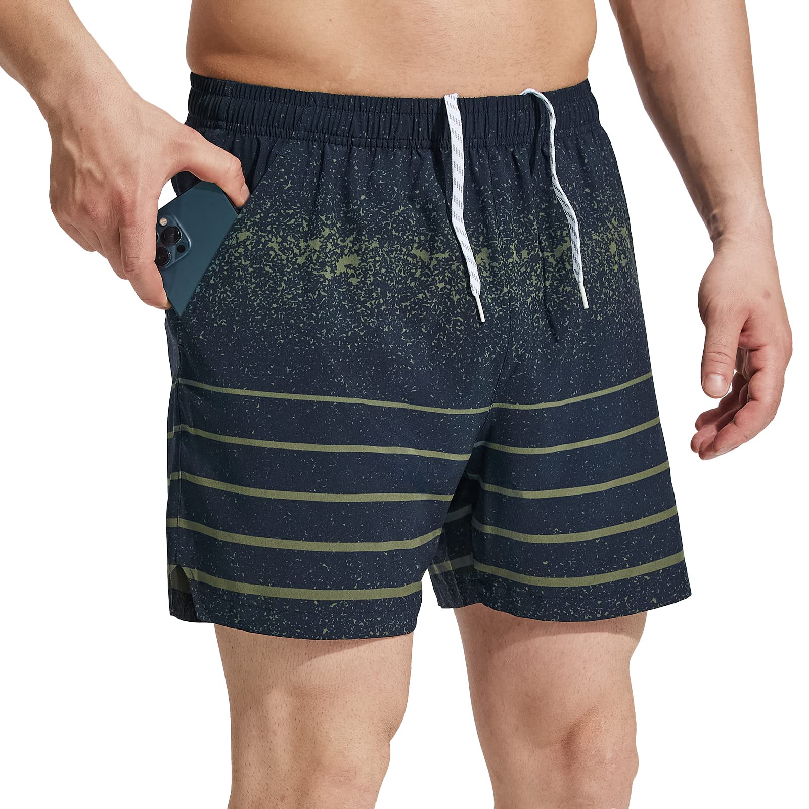 Men Workout Running Shorts Lightweight 5 Inches Shorts with Pockets Men's Shorts Print Navy / S MIER