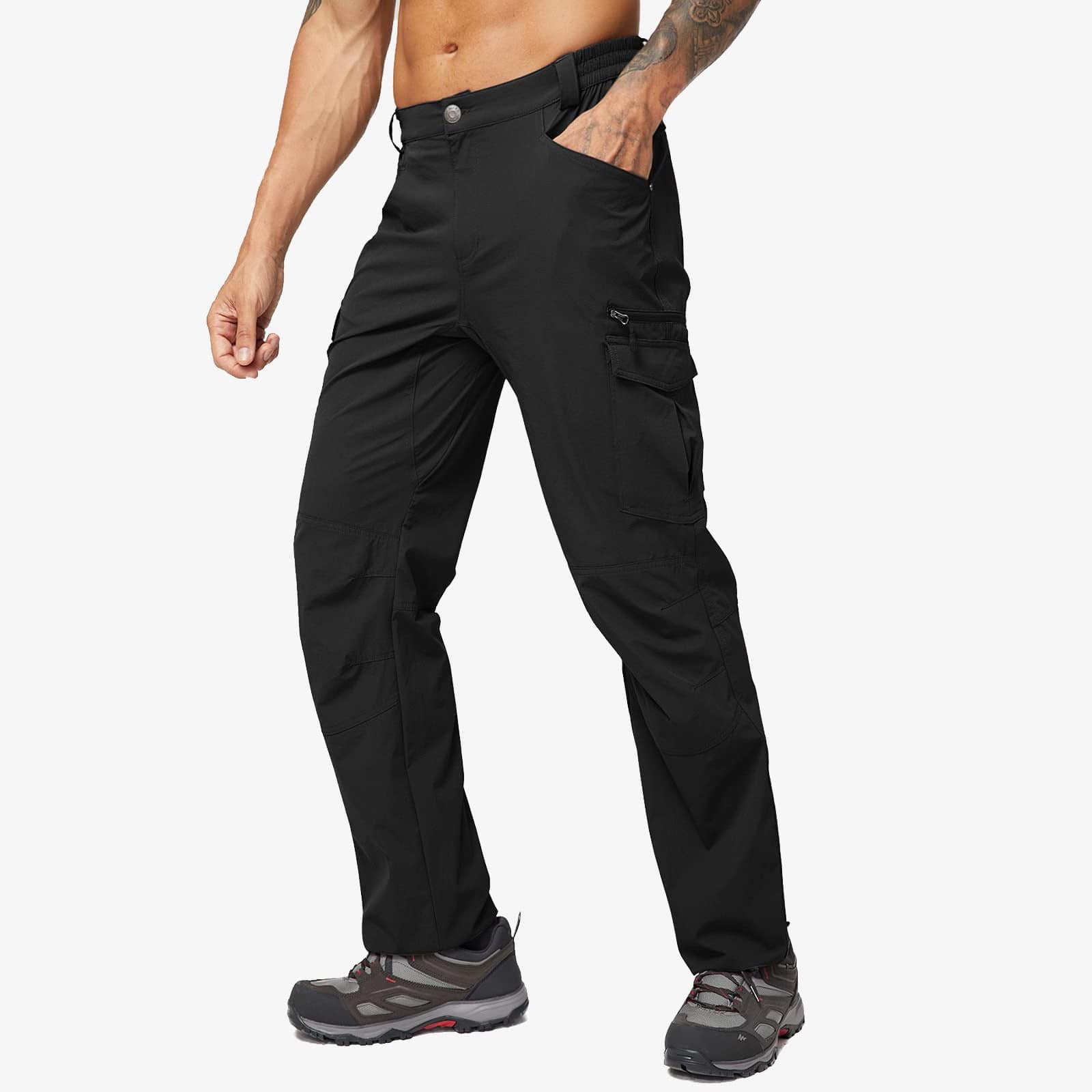 MIER Men's Stretch Hiking Pants Quick Dry Cargo Pants, Black / 40