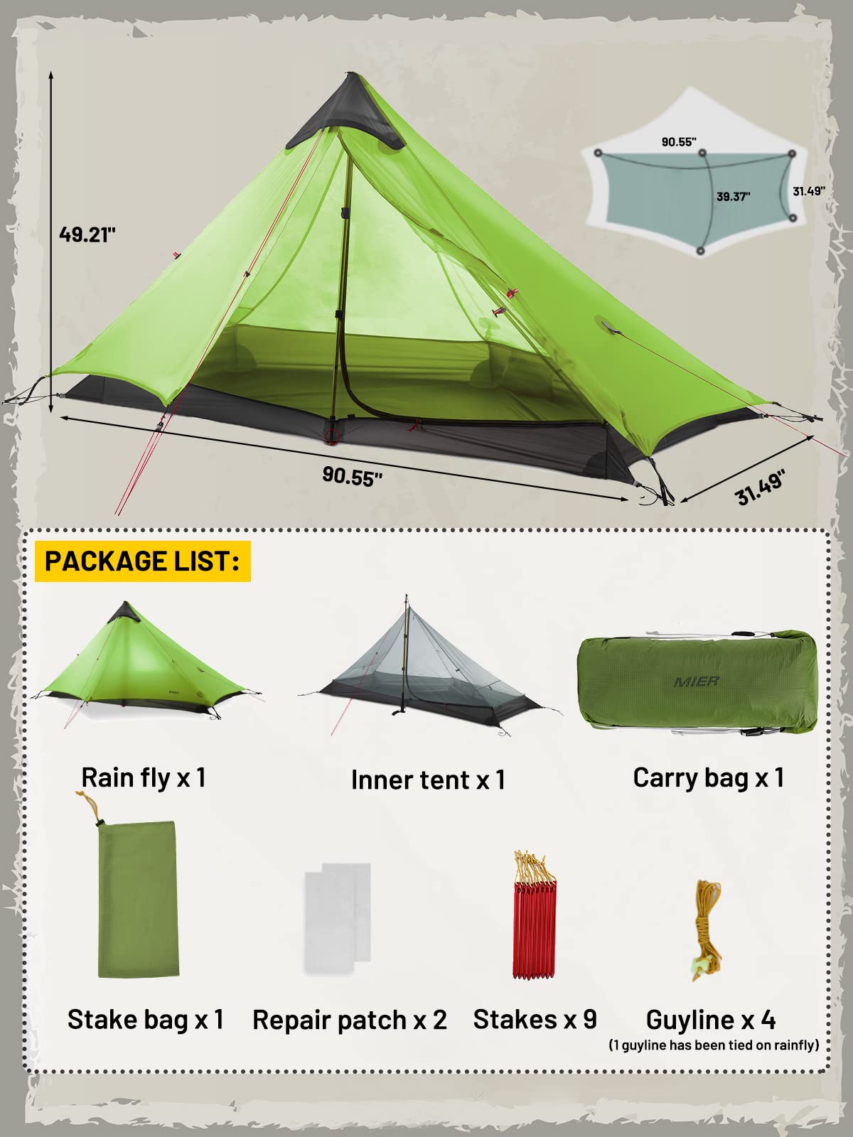MIER Lanshan 1 Person Ultralight Backpacking Tent Camping Tent Tent MIER LANSHAN