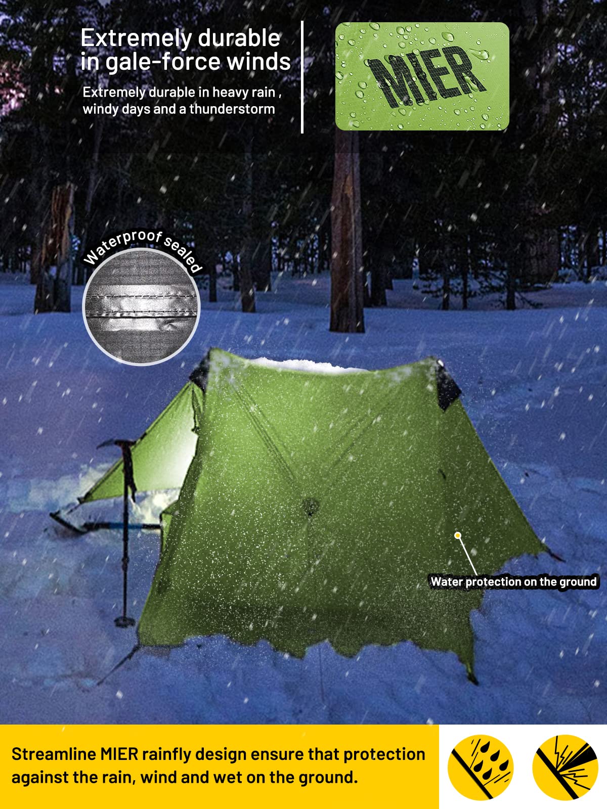 MIER Lanshan 2 Person Ultralight Backpacking Tent Camping Pole Tent Tent MIER LANSHAN