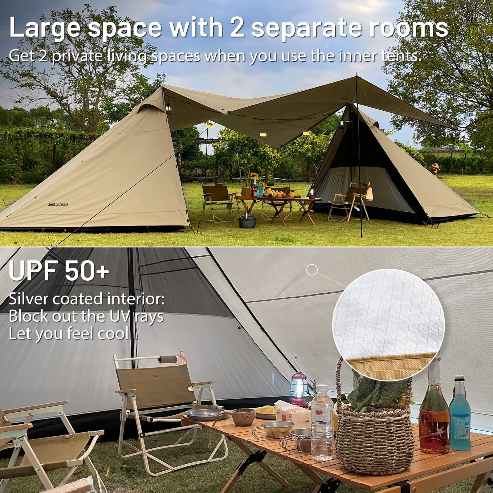 MIER Lanshan Plus Cabin Tent for 5-8 Person 4 Seasons Large Outdoor Tents with 3 Rooms 帐篷 MIER