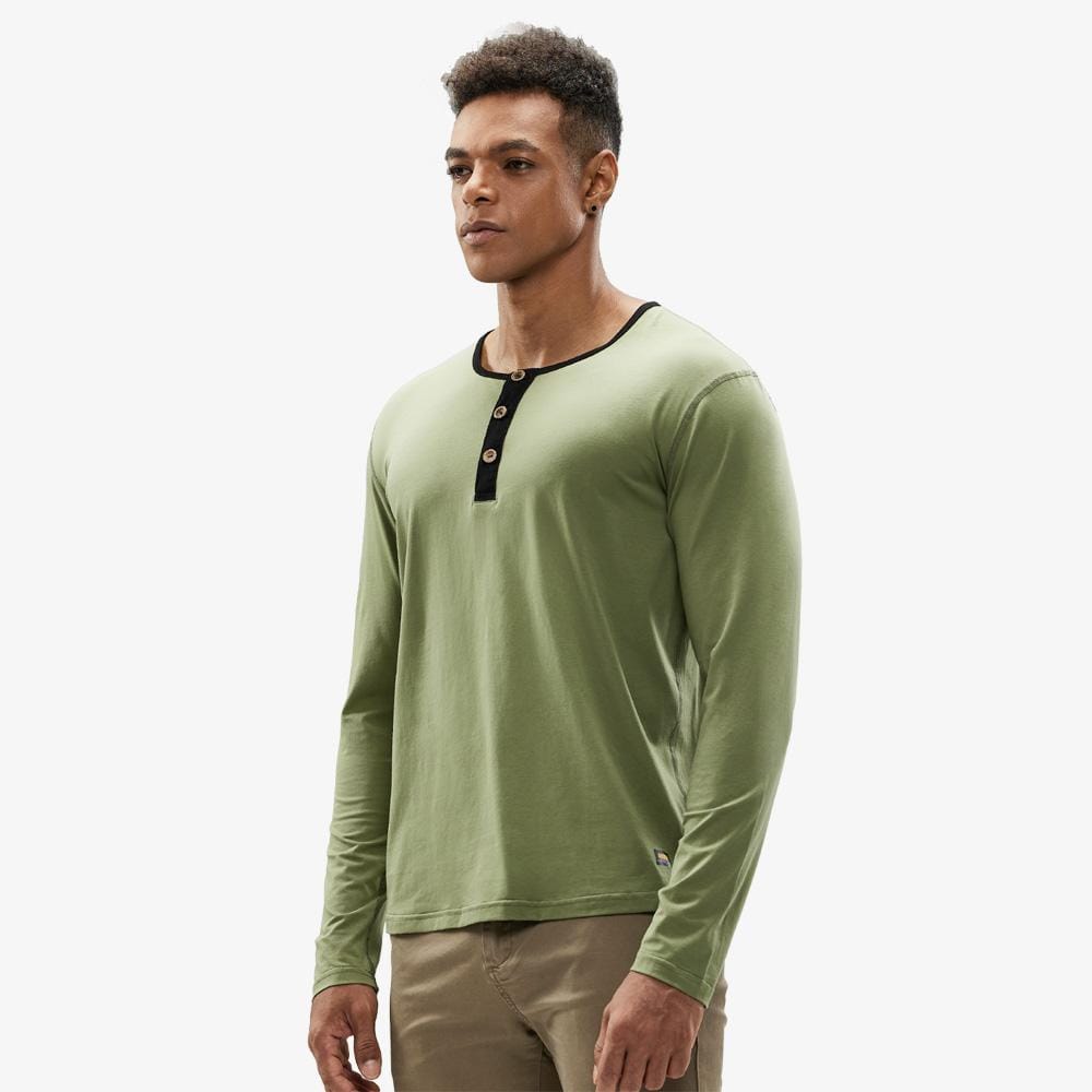 MIER Long Sleeve Henley Shirts for Men Casual Fashion Cotton Tee Shirt Collarless Tshirt for Work Lounge Beach Golf Army Green / S MIER