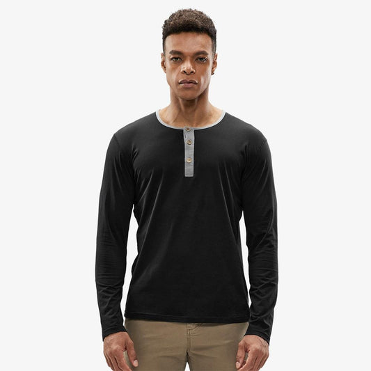 MIER Long Sleeve Henley Shirts for Men Casual Fashion Cotton Tee Shirt Collarless Tshirt for Work Lounge Beach Golf Black / S MIER