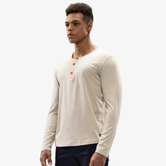 MIER Long Sleeve Henley Shirts for Men Casual Fashion Cotton Tee Shirt Collarless Tshirt for Work Lounge Beach Golf Khaki / S MIER