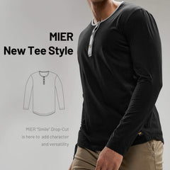 MIER Long Sleeve Henley Shirts for Men Casual Fashion Cotton Tee Shirt Collarless Tshirt for Work Lounge Beach Golf MIER